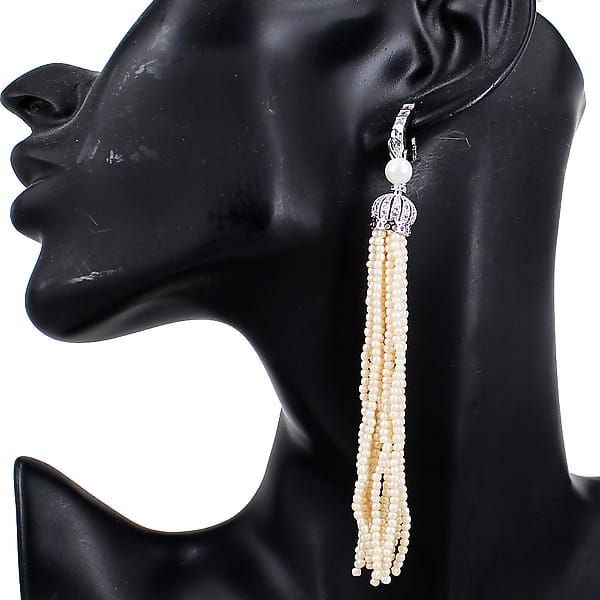 Beaded long earrings framed with rhinestones LUX