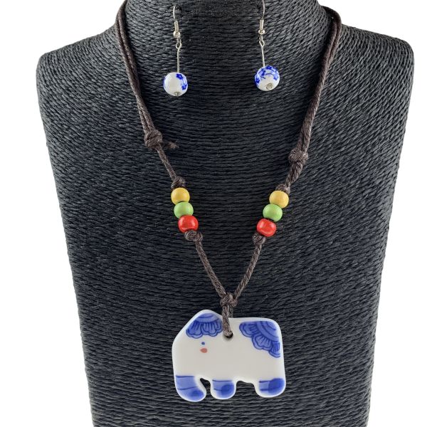 Set: pendant on a cord and earrings “Gzhel”
