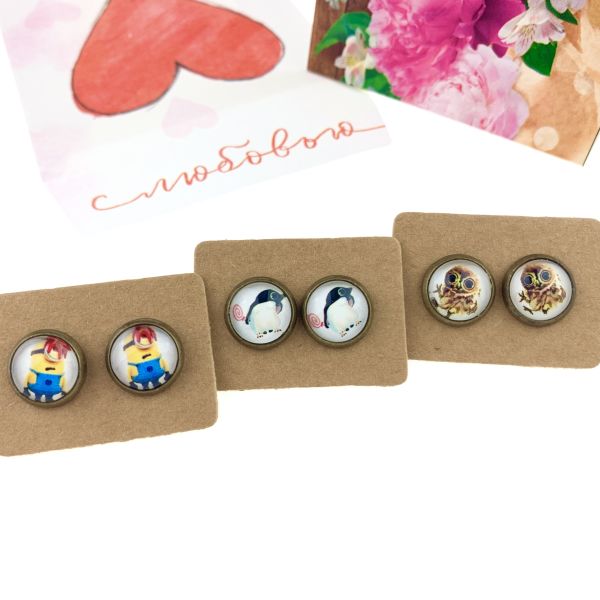 Set of 3 pairs of stained glass studs “Mult”