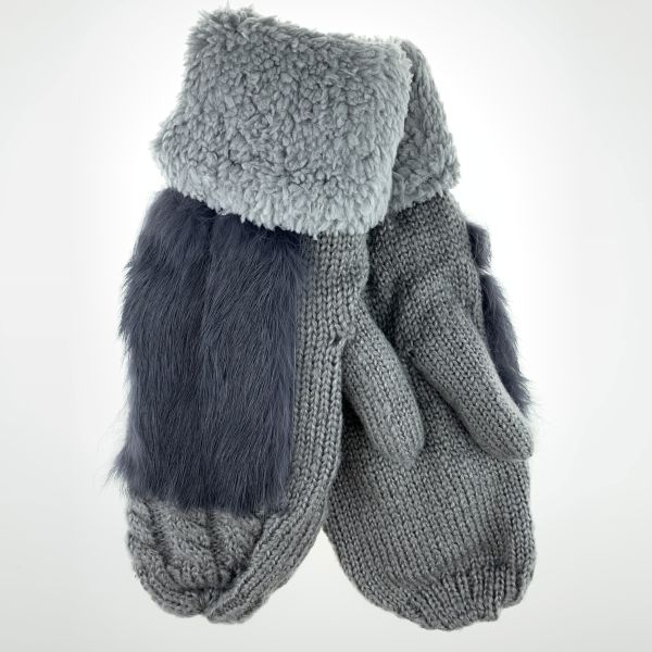 Wool mittens with natural rabbit fur