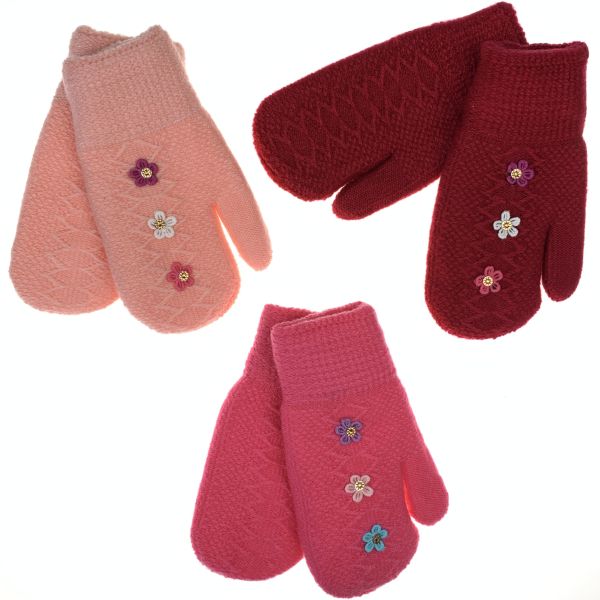 Children's mittens, double knitted, insulated with Eurofur "Flowers" 3-5 years